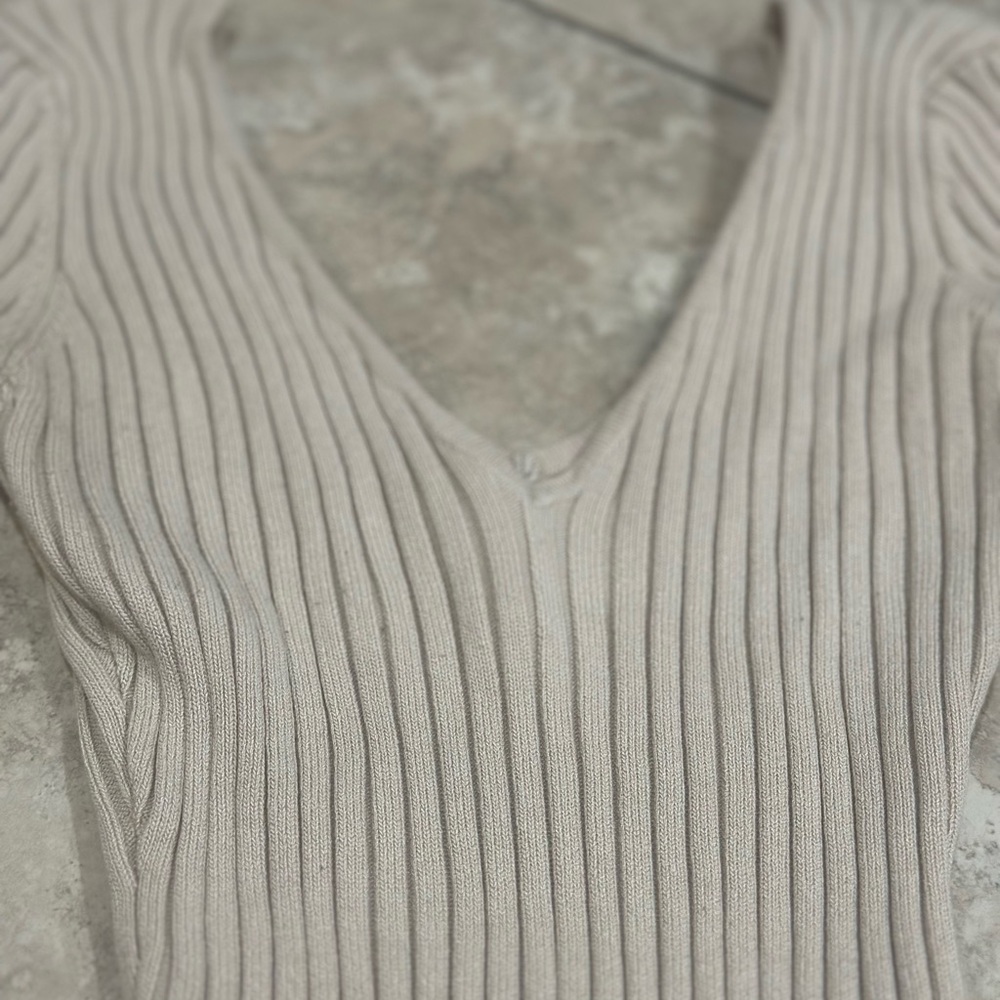 Chic Cream Ribbed Bodysuit - Picture 5 of 9